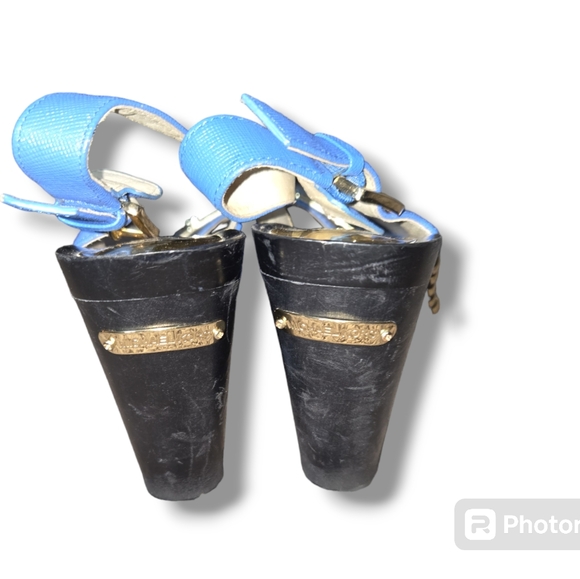 Michael Kors blue and black slingback wedges with gold MK Logo hardware size 6M - Picture 4 of 8